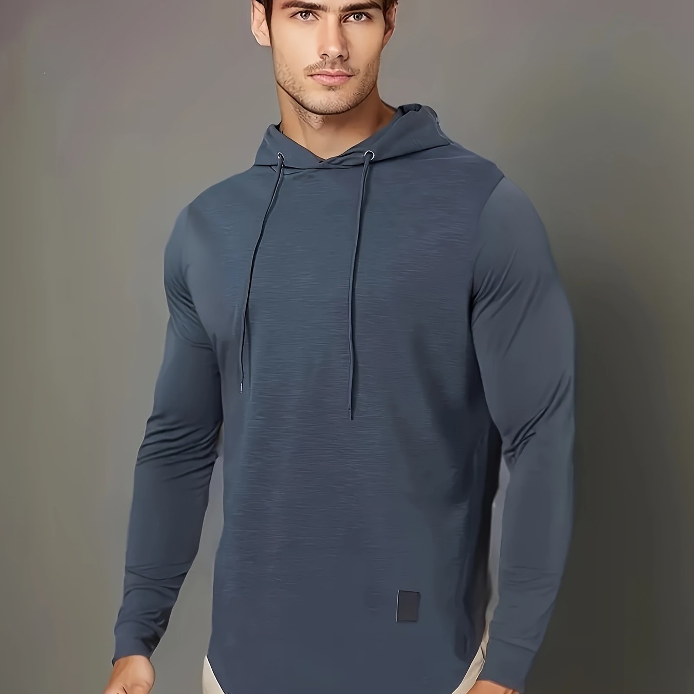 [1pc Long Sleeve Casual Hoodie] 1pc Men'S Casual Fashion Hoodie - Long Sleeve, Solid Color, Regular Fit, Knit Polyester, Micro-Elastic, Regular Length, Crew Neck Pullover