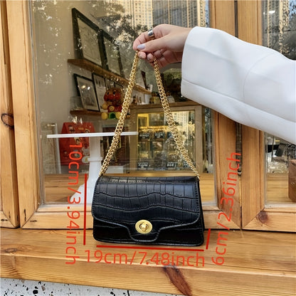 Women's Crocodile Pattern Crossbody Bag - Retro Chain Shoulder Bag with Luxury Square Purse Design