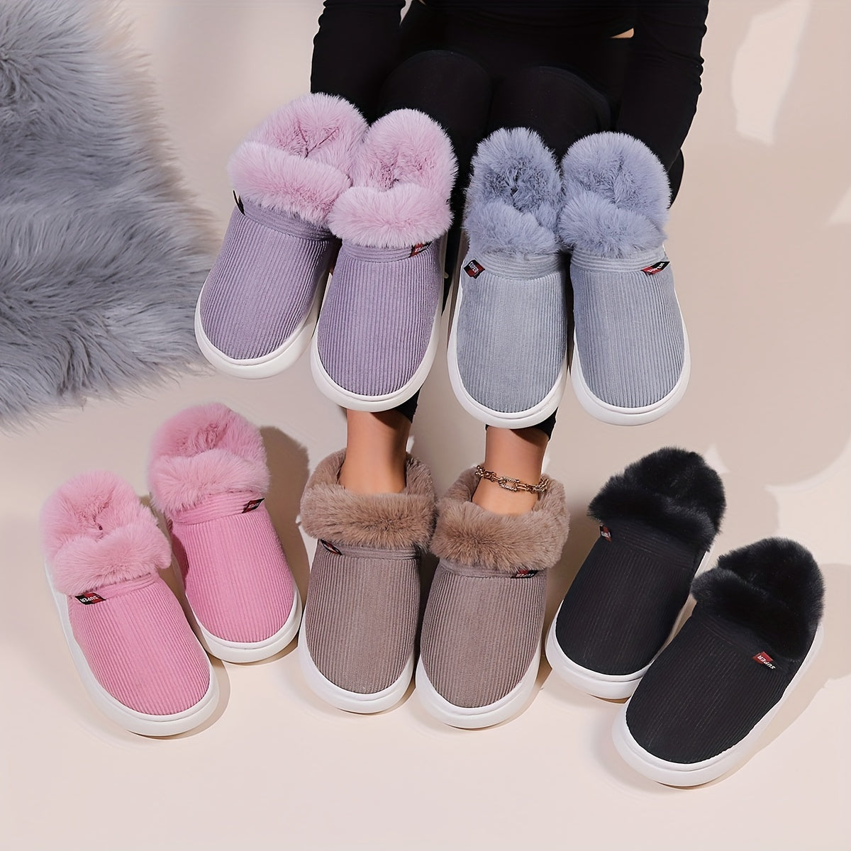 Ultra Soft Cozy Fuzzy House Slippers - Winter Warm Plush Lined Shoes for Men and Women - Cozy Corduroy Slip On Slippers with Fleece Lining for Cold Weather