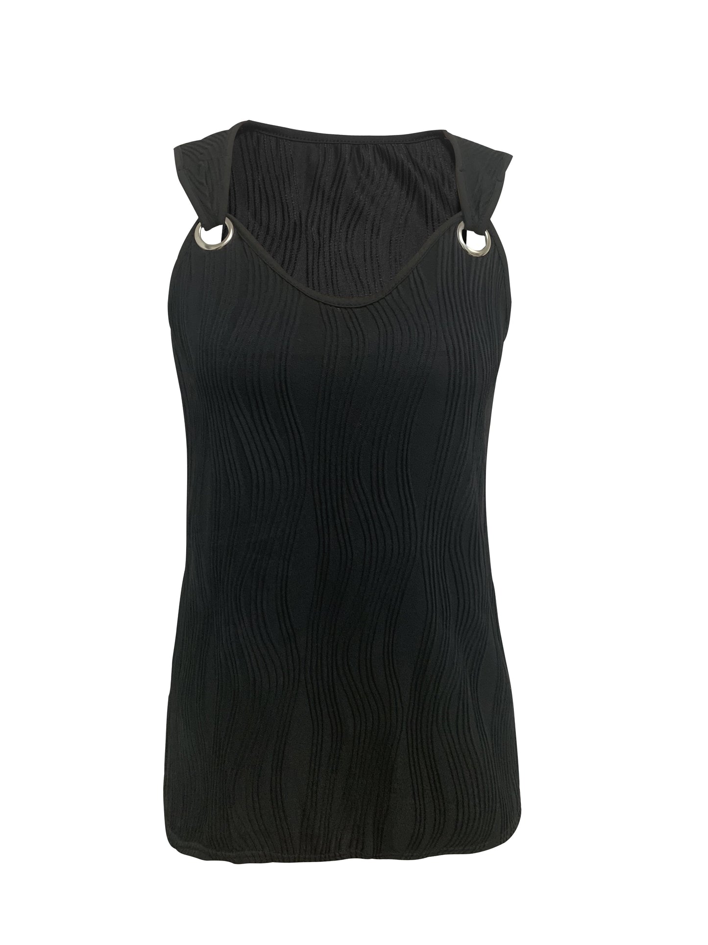 Striped Off-the-Shoulder Vest Tank Top - Soft Micro Elastic Polyester Fabric, Casual Summer Sleeveless Crew Neck, No Printing, Knit Fabric - Womens Casual Summer Clothing