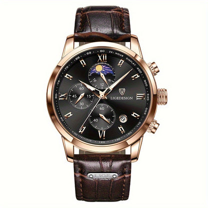 LIGE Men Watch Luxury PU Leather Sport Quartz Wristwatch Chronograph Watch For Men Masculino Men Gift Christmas Gift