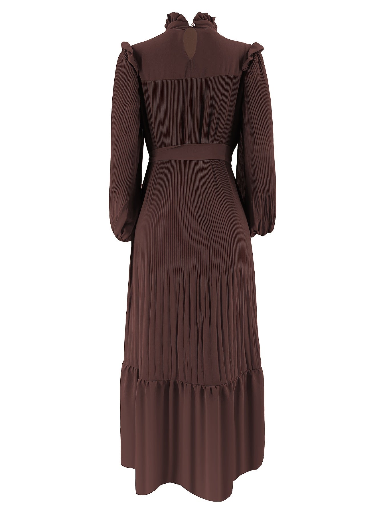 Ramadan Elegant Long Length Kaftan Dress - Polyester Solid Color Belted Maxi Dress with Ruffle Trim, Machine Washable, Casual Wear for All Seasons