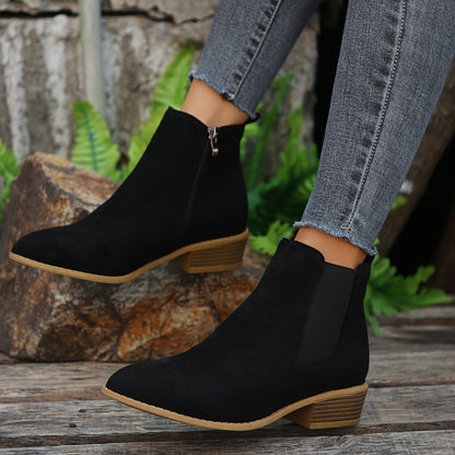 Pointed Toe Ankle Boots - Chunky Heels, Stylish, Comfortable for Daily Wear
