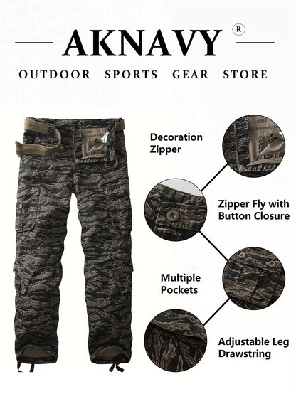 Trendy Mens Tiger Camo Cargo Pants - Bold Print, Multiple Pockets, Loose Fit, Durable Cotton Blend, Perfect for Outdoor Adventures & Street Style