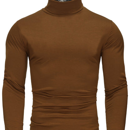 Long-Sleeved Multicolor Turtleneck Shirt for Men - Soft Medium Stretch Polyester Fabric, Regular Fit, High Neck Collar, Machine Washable, Perfect for Spring and Fall Seasons
