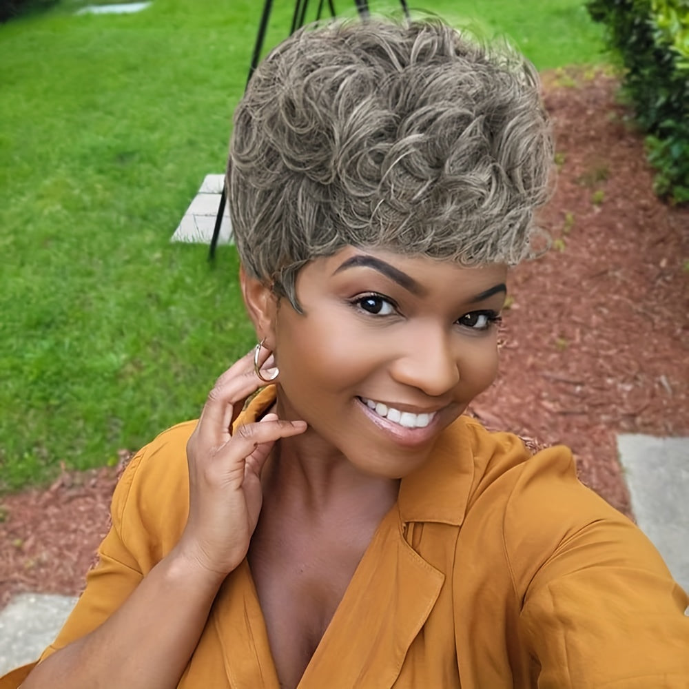 Flattering Short Curly Pixie Wig with Versatile Bangs - Lustrous Synthetic Hair, Easy for Beginners, Heat Resistant and Durable