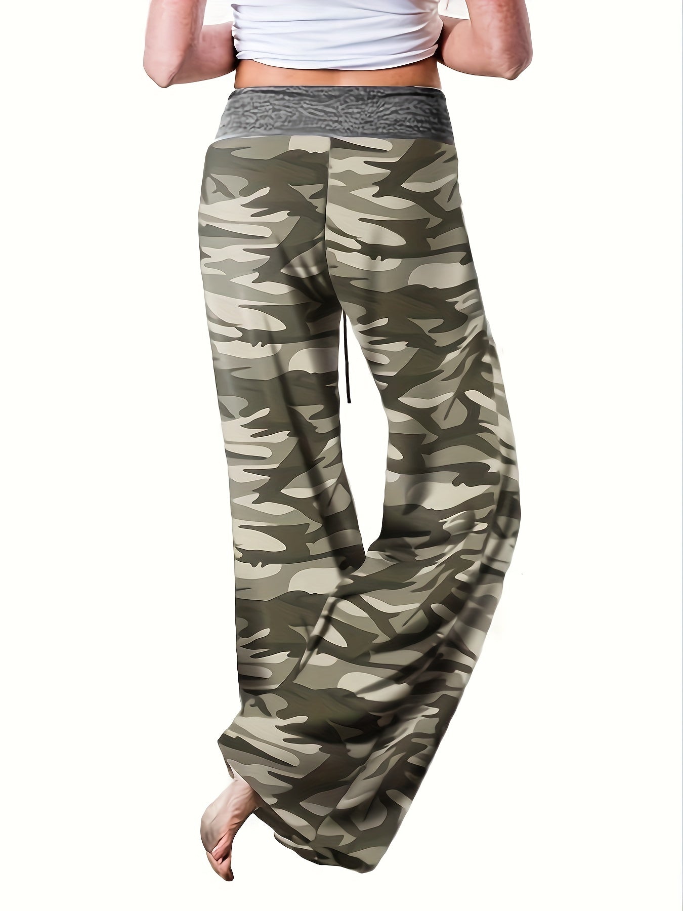 Plus Size Floral Print High Rise Drawstring Long Pants, Women's Plus Slight Stretch Loose Casual Pants