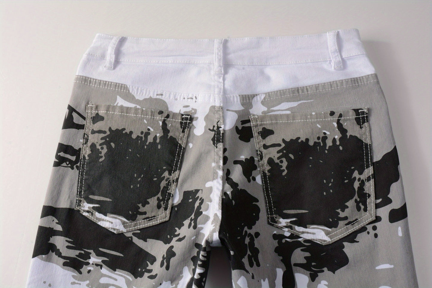 Men's Trendy Camouflage Jeans, Casual Mid Stretch Breathable Straight Leg Slim Fit Trousers For Outdoor Hiking Trekking