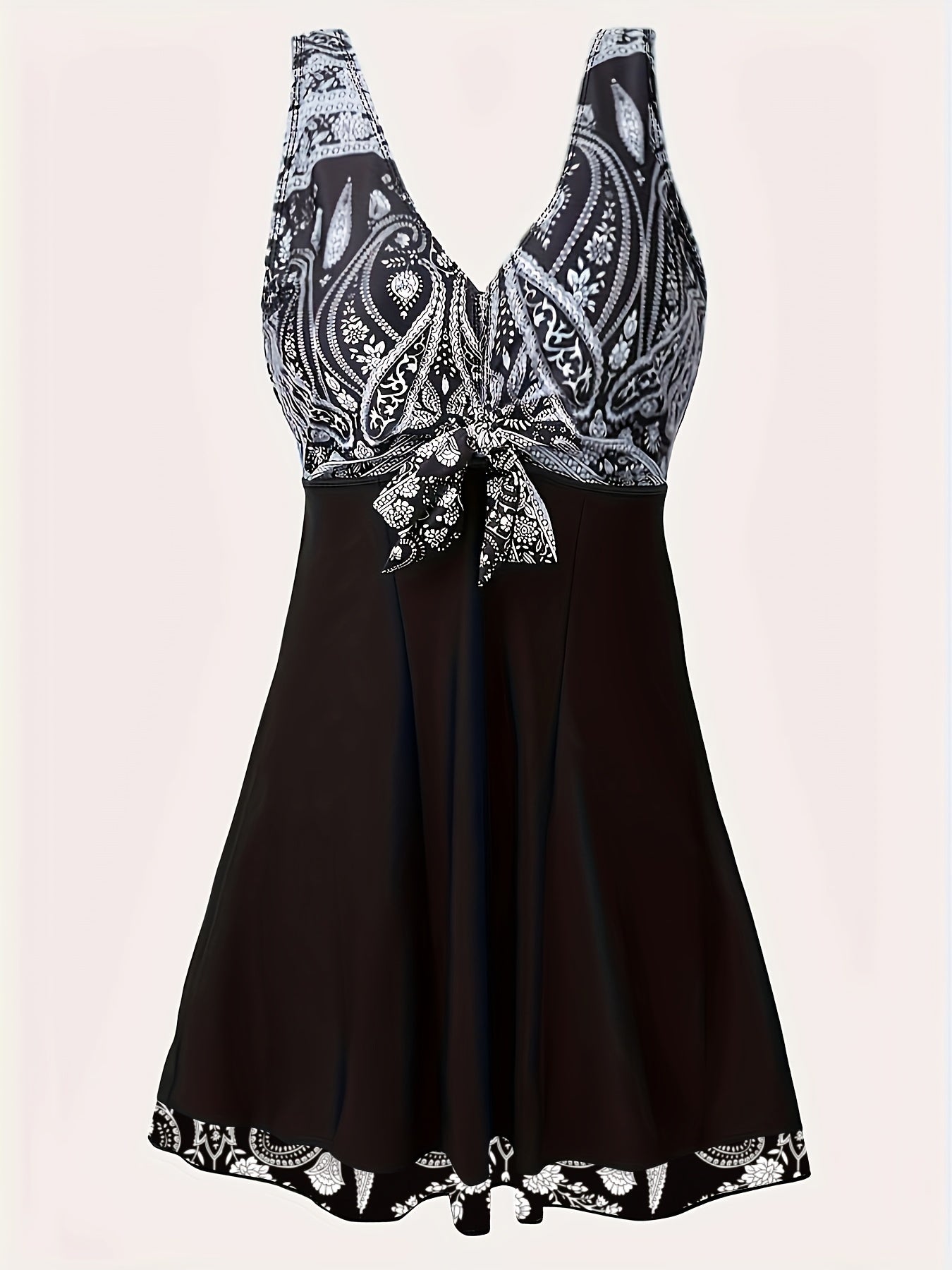 Plus Size Womens Vibrant Floral Print Tie Front V Neck One Piece Swimsuit - High Stretch, Comfortable, Vacation Essential - Polyester Knit Fabric, Random Printing, No Sheer