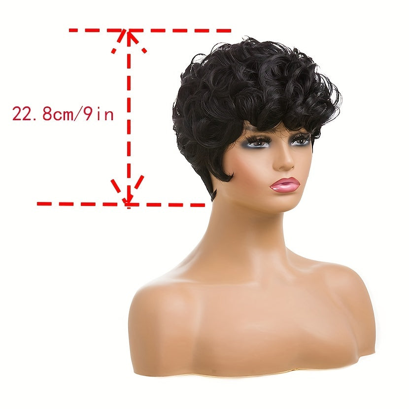 Flattering Short Curly Pixie Wig with Versatile Bangs - Lustrous Synthetic Hair, Easy for Beginners, Heat Resistant and Durable