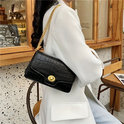 Women's Crocodile Pattern Crossbody Bag - Retro Chain Shoulder Bag with Luxury Square Purse Design