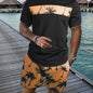 2Pcs Men's Tropical Coconut Tree Print Casual Outfits - Crew Neck Short Sleeve T-shirt & Drawstring Shorts Set - For Summer Vacation & Resorts - Men's Clothing