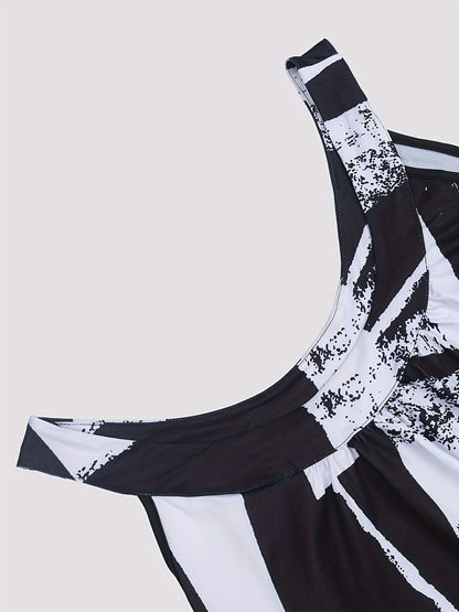 Plus Size Round Neck Colorblock Curved Hem Casual Tank Top