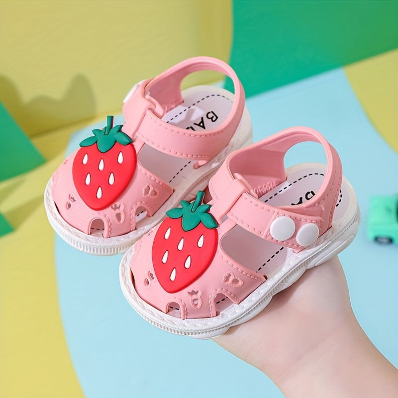 JIAGEYA Cute Cartoon Strawberry Breathable Sandals For Baby Girls, Lightweight Comfortable Anti Slip Sandals For Indoor Outdoor, All Seasons