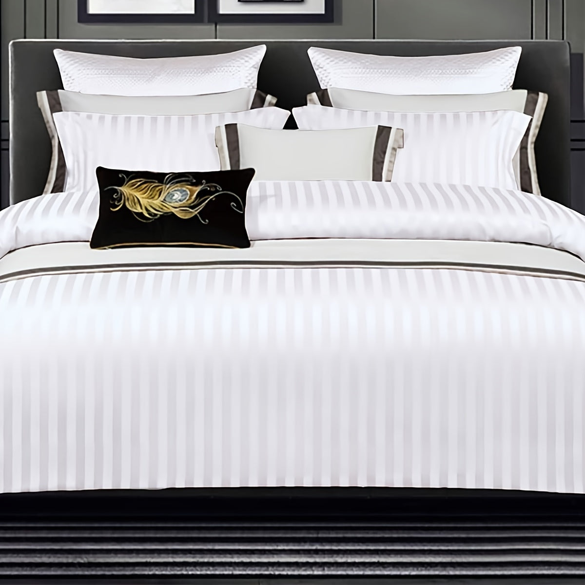 3pcs Luxury Duvet Cover Set (1*Duvet Cover + 2*Pillowcase, Without Core), White Satin Print Bedding Set, Soft Comfortable Duvet Cover, For Bedroom, Guest Room