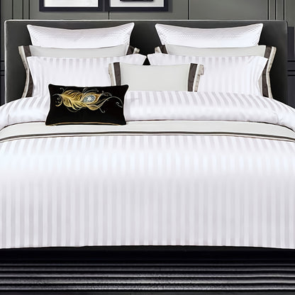 3pcs Luxury Duvet Cover Set (1*Duvet Cover + 2*Pillowcase, Without Core), White Satin Print Bedding Set, Soft Comfortable Duvet Cover, For Bedroom, Guest Room