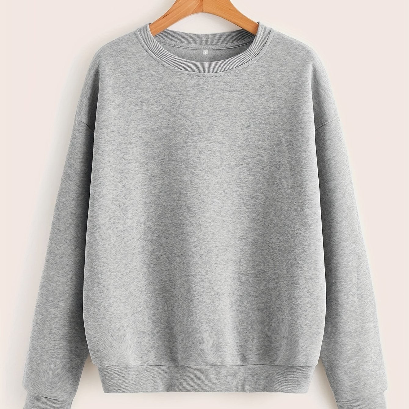 Fashion Casual Sports Round Neck Sweatshirt, Solid Color Active Pullover Tops, Women's Tops