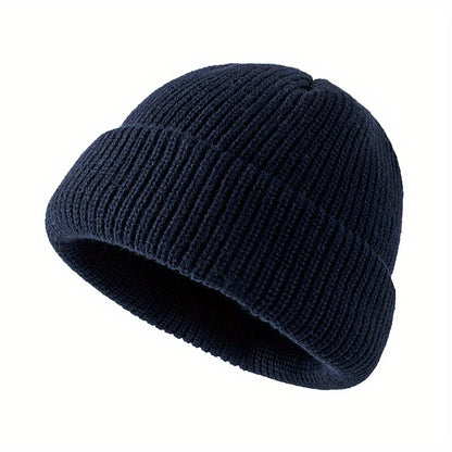 1pc Fashionable Cuffed Windproof Knit Dome Beanie Hat For Men And Women