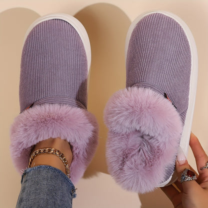 Ultra Soft Cozy Fuzzy House Slippers - Winter Warm Plush Lined Shoes for Men and Women - Cozy Corduroy Slip On Slippers with Fleece Lining for Cold Weather