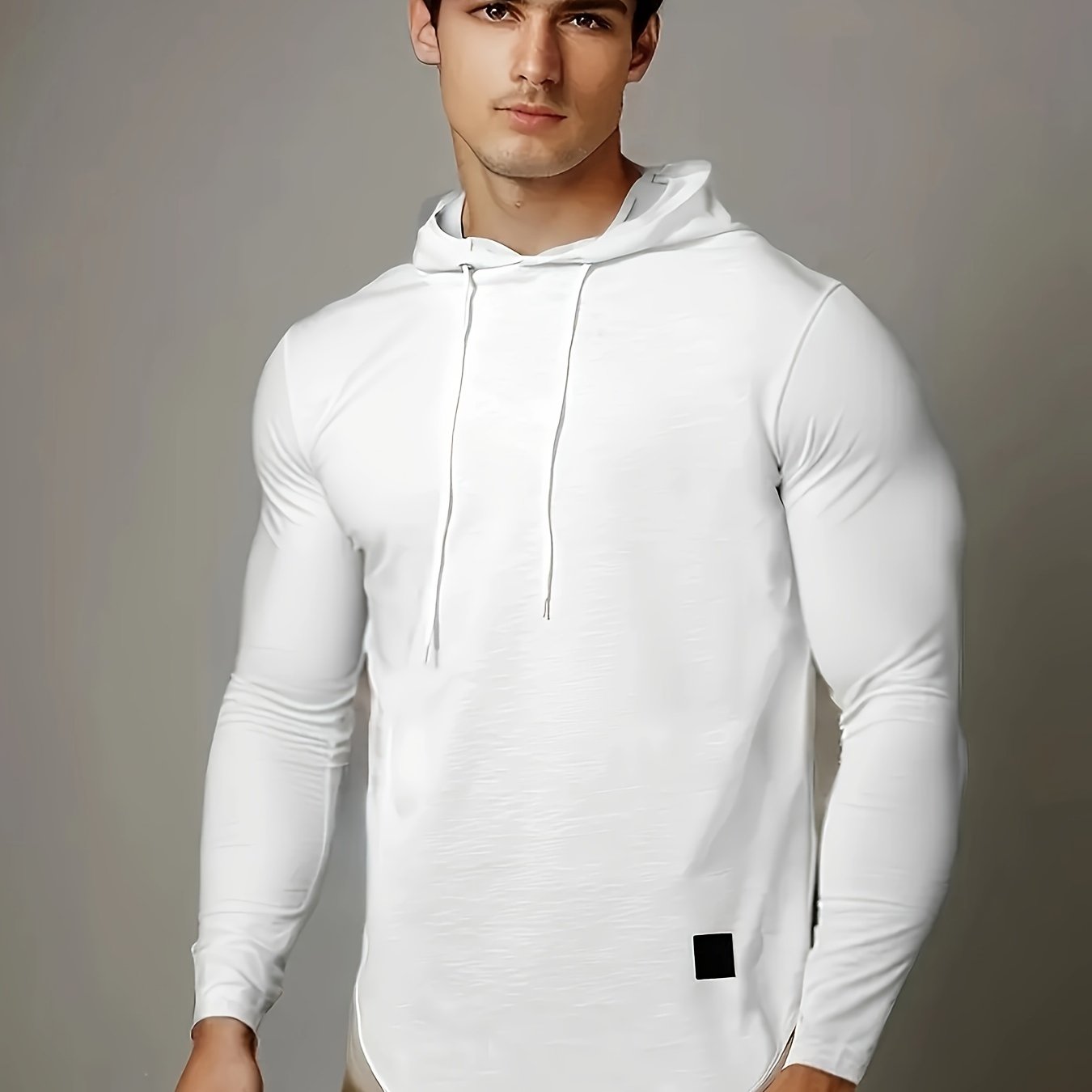 [1pc Long Sleeve Casual Hoodie] 1pc Men'S Casual Fashion Hoodie - Long Sleeve, Solid Color, Regular Fit, Knit Polyester, Micro-Elastic, Regular Length, Crew Neck Pullover