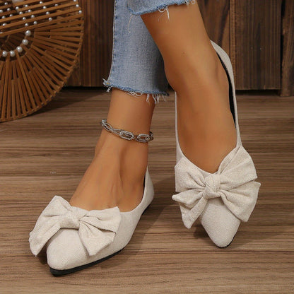 Lightweight Women's Elegant Point Toe Bowknot Decor Flat Shoes, Solid Color Dress Shoes