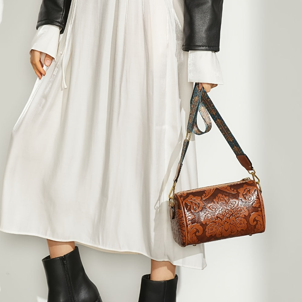 Boho-Chic Floral Embossed Crossbody & Shoulder Bag for Women | Elegant Retro Charm with Secure Zipper Closure, Perfect for Every Occasion