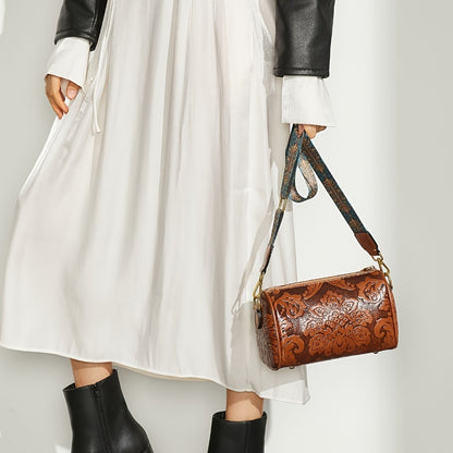 Boho-Chic Floral Embossed Crossbody & Shoulder Bag for Women | Elegant Retro Charm with Secure Zipper Closure, Perfect for Every Occasion