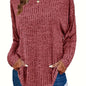 Plus Size Casual Sweater, Women's Plus Solid Ribbed Long Sleeve Round Neck Knit Top