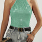 Sequined Tie Back Halter Top, Elegant Sleeveless Top For Summer, Women's Clothing