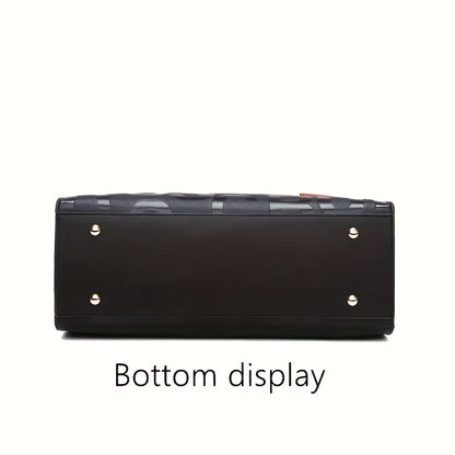 Classic Letter Embossed Tote Bag, Colorblock Shoulder Bag, All-Match Satchel Bag For Work