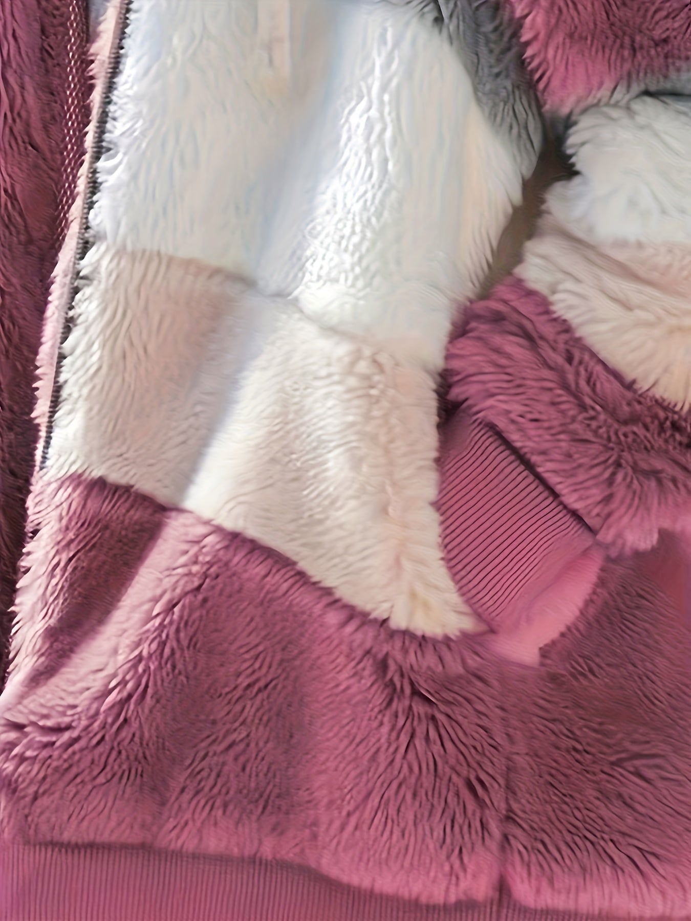 Ultra-Soft Color Block Fuzzy Hooded Coat - Stylish Winter Warm Outerwear with Full-Length Sleeves - Perfect for Casual Wear - Womens Clothing