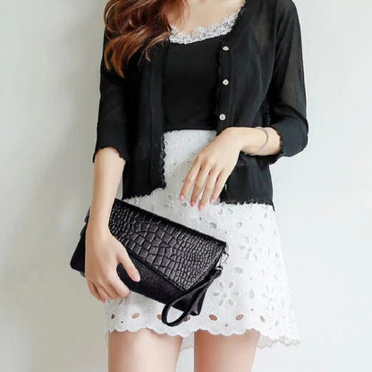 Stylish Square Crossbody Bag, Women's Crocodile Pattern Clutch Purse, Luxury Wristlet Phone Wallet