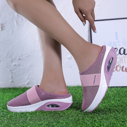 Women's Flying Woven Mesh Sandals, Casual Air Cushion Sole Mules, Breathable & Lightweight Mule Sneakers