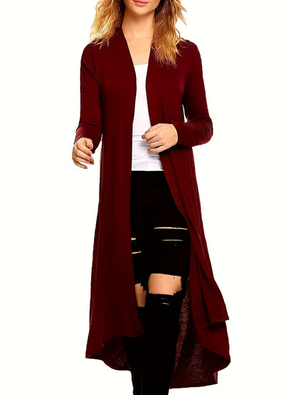 Cozy Long Length Cardigan Sweater - Soft Open Front Drape Knit Design, Casual Long Sleeve, Relaxed Fit, Women's Clothing for Everyday Wear