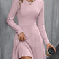 Womens Classic Ribbed Long Sleeve Dress - Stretchy, Solid Color, Elegant Crew Neck - Perfect for Everyday Style