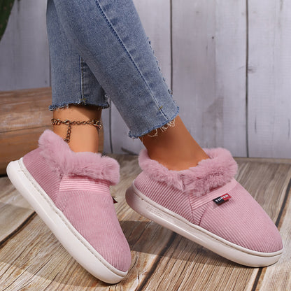Ultra Soft Cozy Fuzzy House Slippers - Winter Warm Plush Lined Shoes for Men and Women - Cozy Corduroy Slip On Slippers with Fleece Lining for Cold Weather