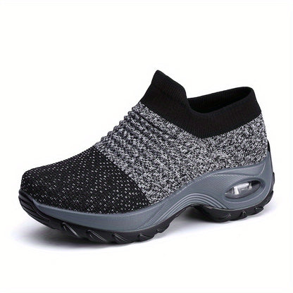 Women's Air Cushion Sole Sock Sneakers, Lightweight Knit Slip On Shoes, Breathable Running Shoes