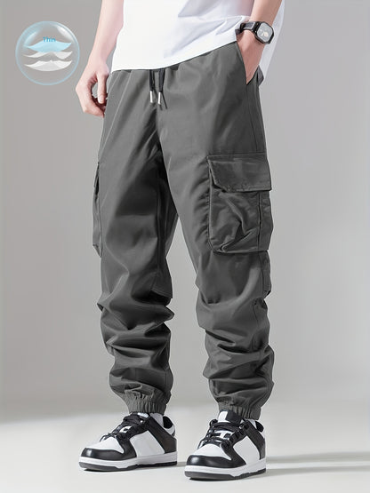 Mens Comfortable Loose Fit Cargo Joggers - Stylish Multi-pocket Drawstring Pants with Adjustable Waist - Perfect for Spring, Fall Outdoor Adventures