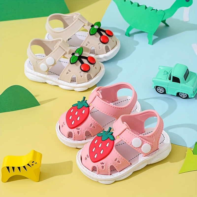 JIAGEYA Cute Cartoon Strawberry Breathable Sandals For Baby Girls, Lightweight Comfortable Anti Slip Sandals For Indoor Outdoor, All Seasons