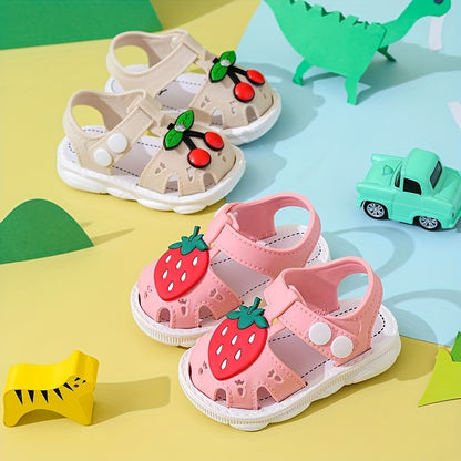 JIAGEYA Cute Cartoon Strawberry Breathable Sandals For Baby Girls, Lightweight Comfortable Anti Slip Sandals For Indoor Outdoor, All Seasons