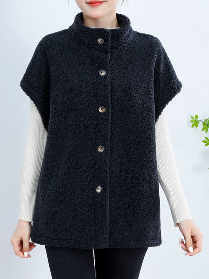Womens Chic Button Front Teddy Vest - Lightweight Fleece, Short Sleeve, Solid Colors - Perfect for Layering, Stylish & Versatile Wardrobe Staple