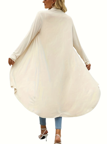 Cozy Long Length Cardigan Sweater - Soft Open Front Drape Knit Design, Casual Long Sleeve, Relaxed Fit, Women's Clothing for Everyday Wear