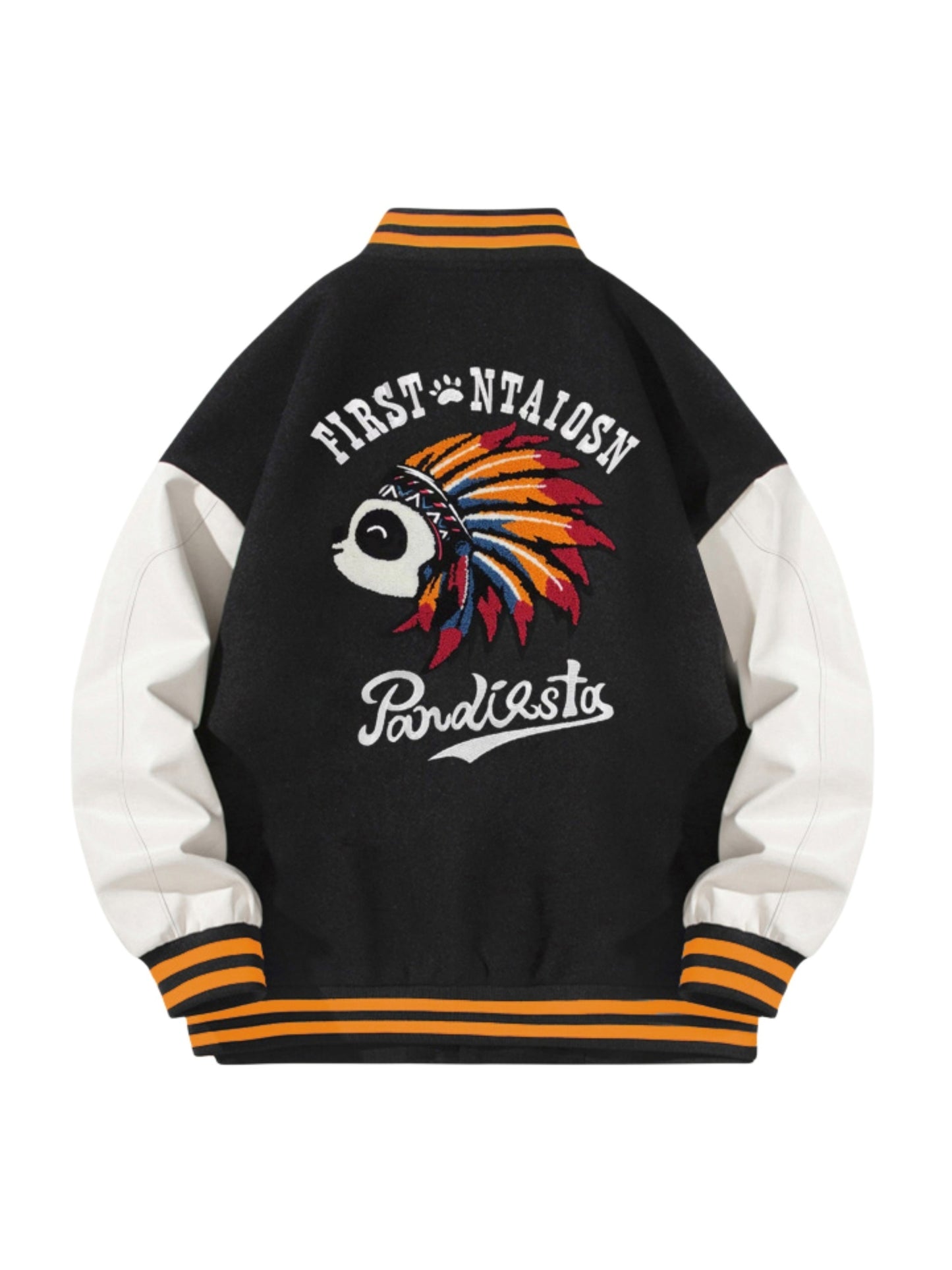 Mens Panda Embroidered Varsity Jacket - Stylish Color Block, Button Up for Spring/Fall - Handcrafted Design, Perfect for School or Casual Wear