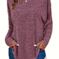 Plus Size Casual Sweater, Women's Plus Solid Ribbed Long Sleeve Round Neck Knit Top