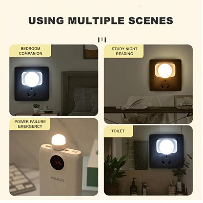 1pc Wireless Led Night Light With Usb Socket Mobile Power Charging Small Round Book Lamp Eye Protection Book Reading Bedroom Light