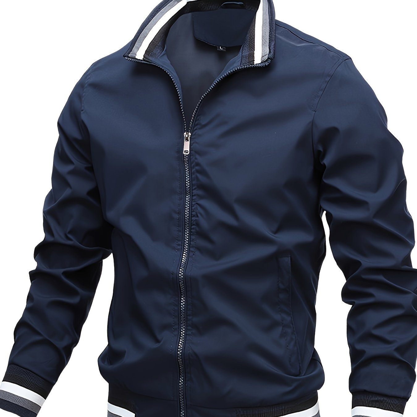 Men's Casual Stand Collar Jacket Coat Regular Fit College Hipster Windbreaker For Spring Autumn