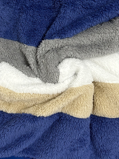 Ultra-Soft Color Block Fuzzy Hooded Coat - Stylish Winter Warm Outerwear with Full-Length Sleeves - Perfect for Casual Wear - Womens Clothing