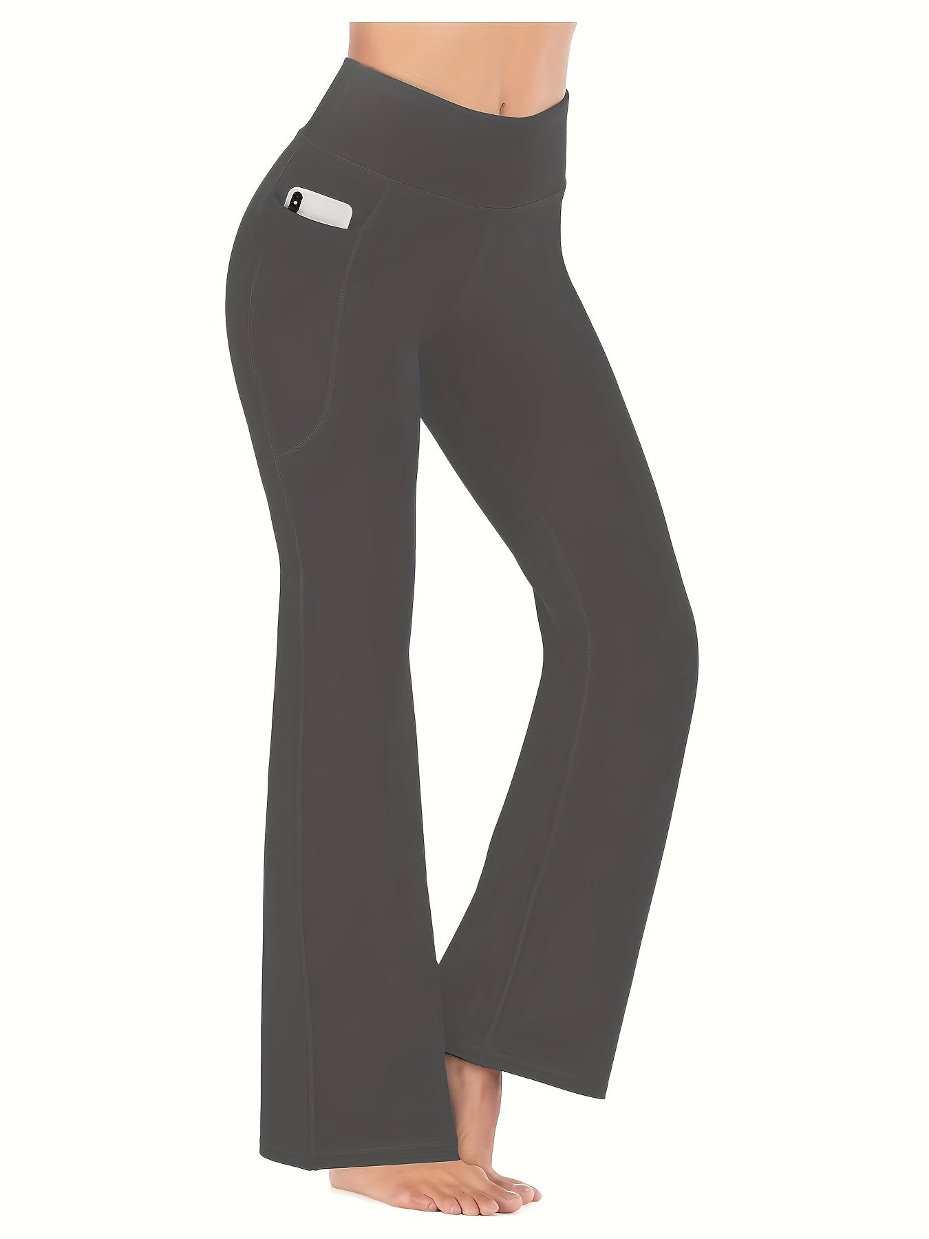 High-Waist Stretch Yoga Leggings with Pockets - Durable, Flare-Wide Leg, Non-Sheer Sports Pants for All Seasons