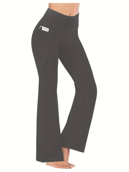 High-Waist Stretch Yoga Leggings with Pockets - Durable, Flare-Wide Leg, Non-Sheer Sports Pants for All Seasons