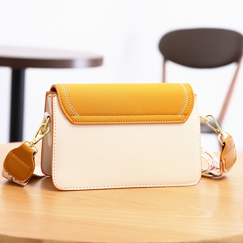 Vibrant Colorblock Square Bag - Stylish Stitch Detail Flap, Wide Comfortable Strap, Trendy Crossbody Design, Casual Shoulder Purse for Daily Use